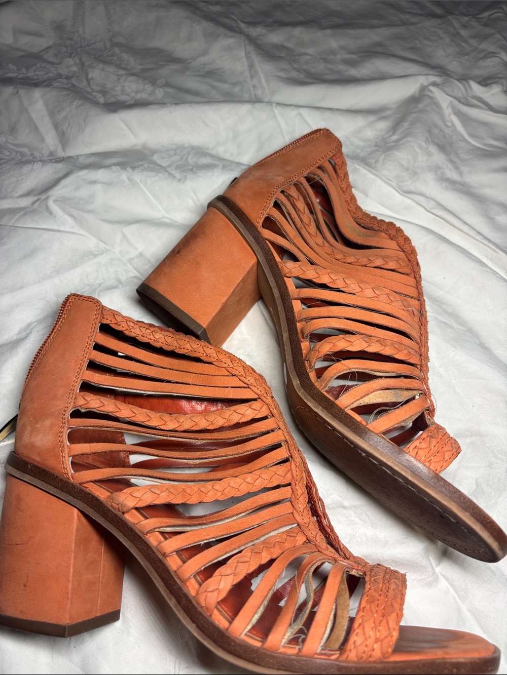 Vince Camuto Braided Cutout Block Heel Sandals - Burnt Orange, Sz 8
